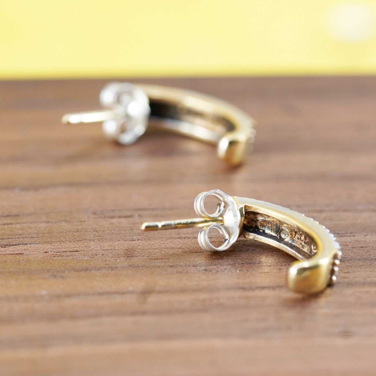 0.5”, vermeil gold over Sterling silver earrings, 925 huggie studs with diamond