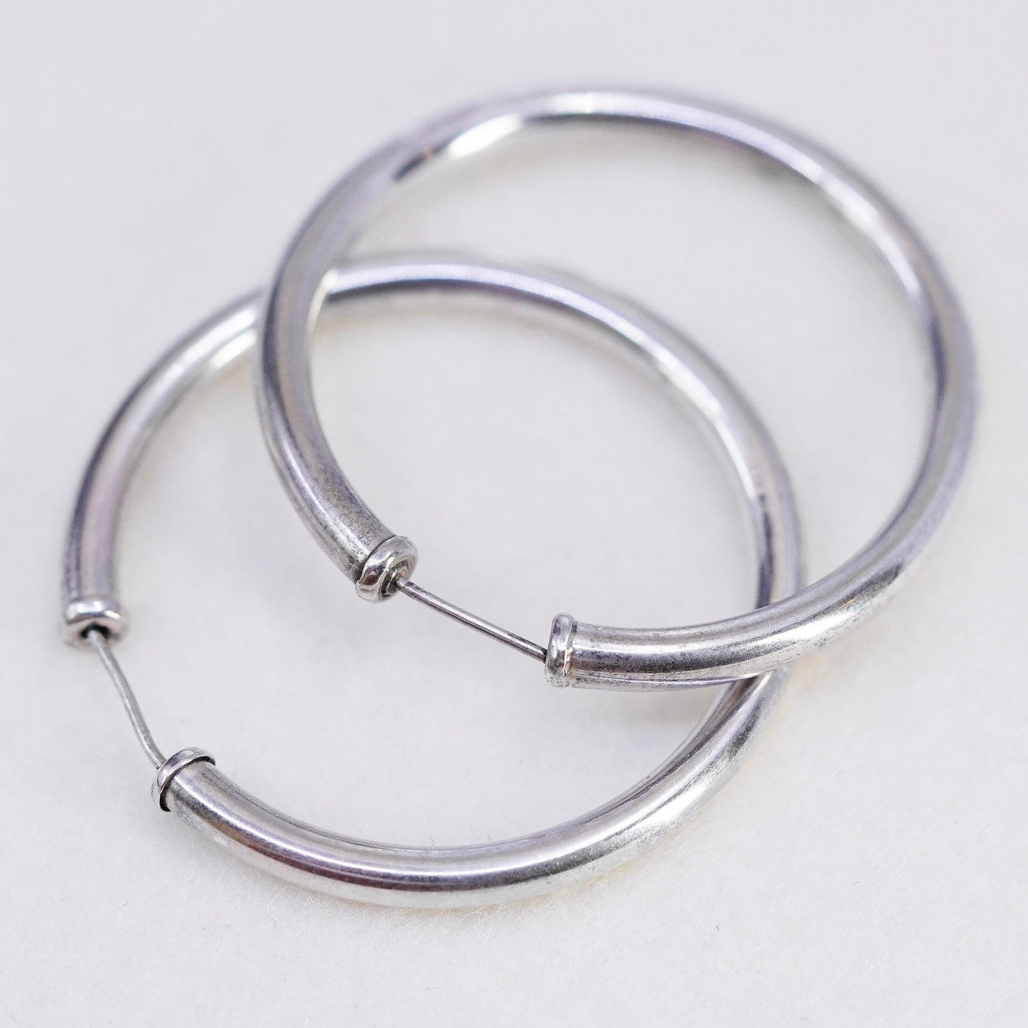 1.5”, vintage Sterling silver handmade earrings, modern bold 925 hoops