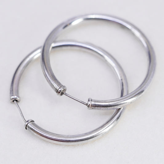 1.5”, vintage Sterling silver handmade earrings, modern bold 925 hoops