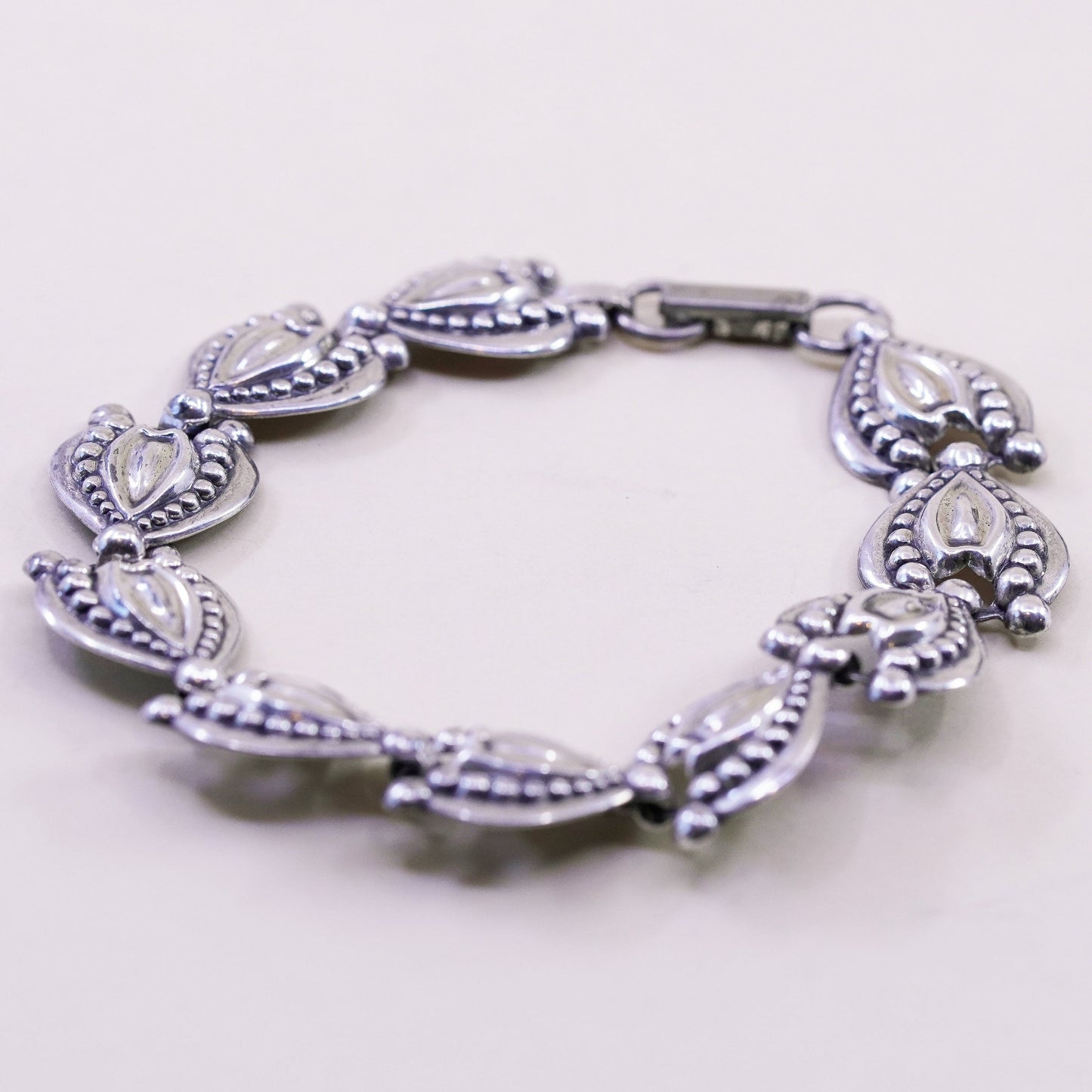 7”, Vintage beau sterling silver bracelet, 925 beaded link chain