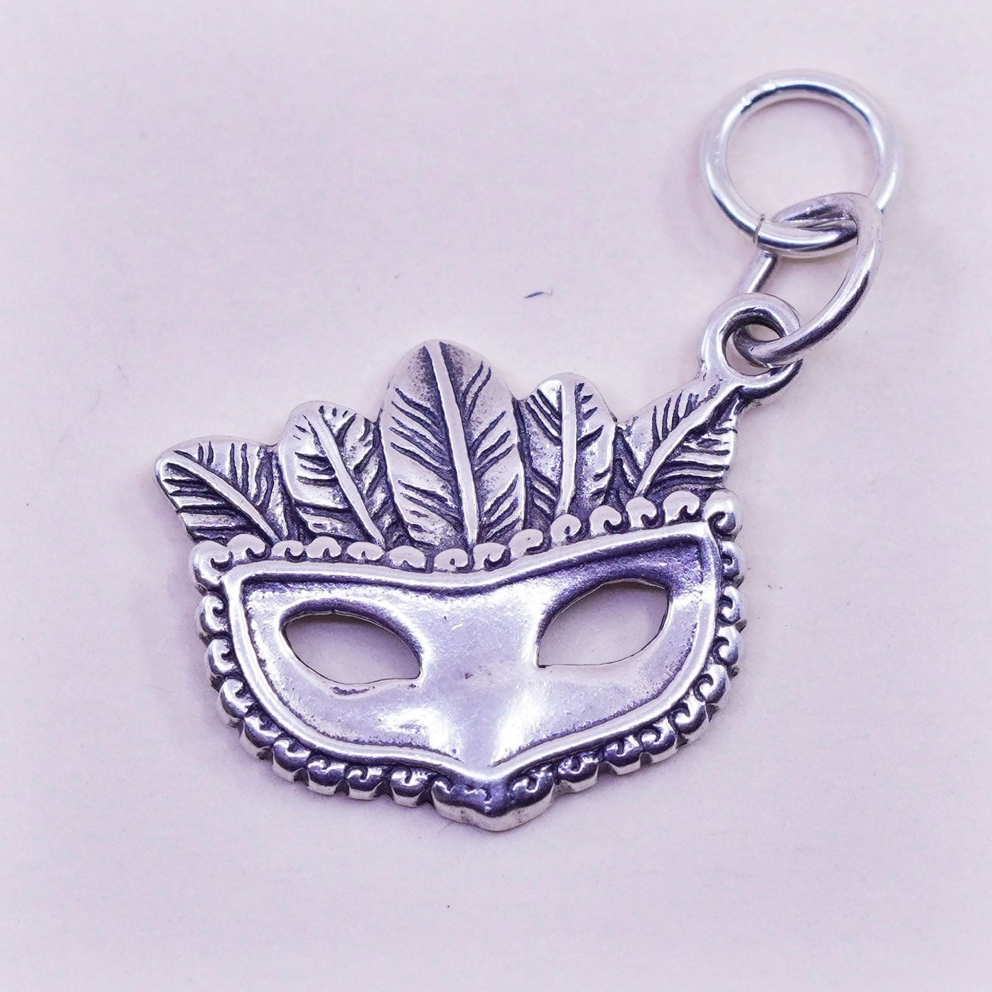Vintage Sterling 925 silver handmade Halloween mask pendant charm