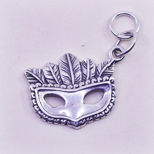 Vintage Sterling 925 silver handmade Halloween mask pendant charm