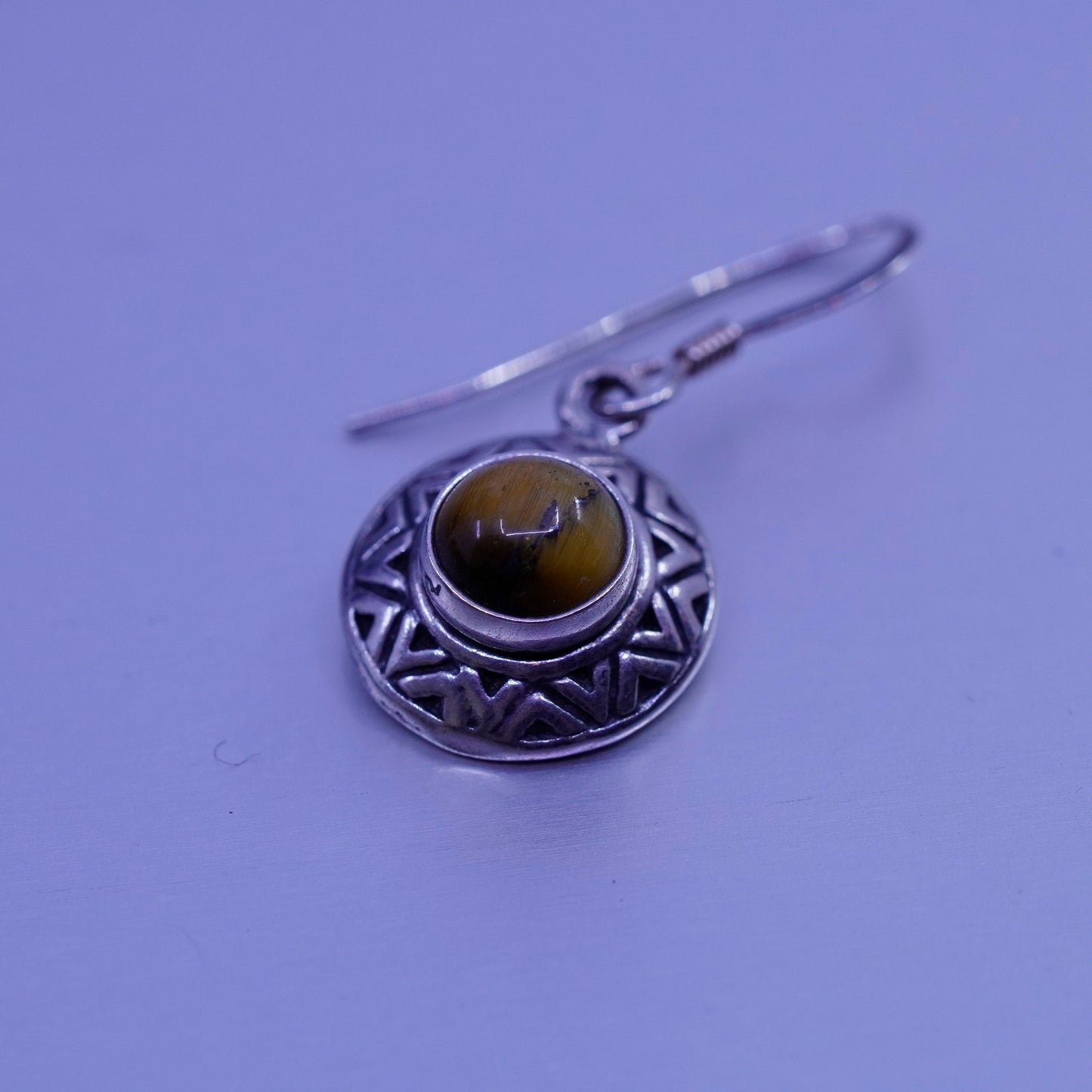Vintage Sterling 925 silver handmade textured earrings with golden tiger beads
