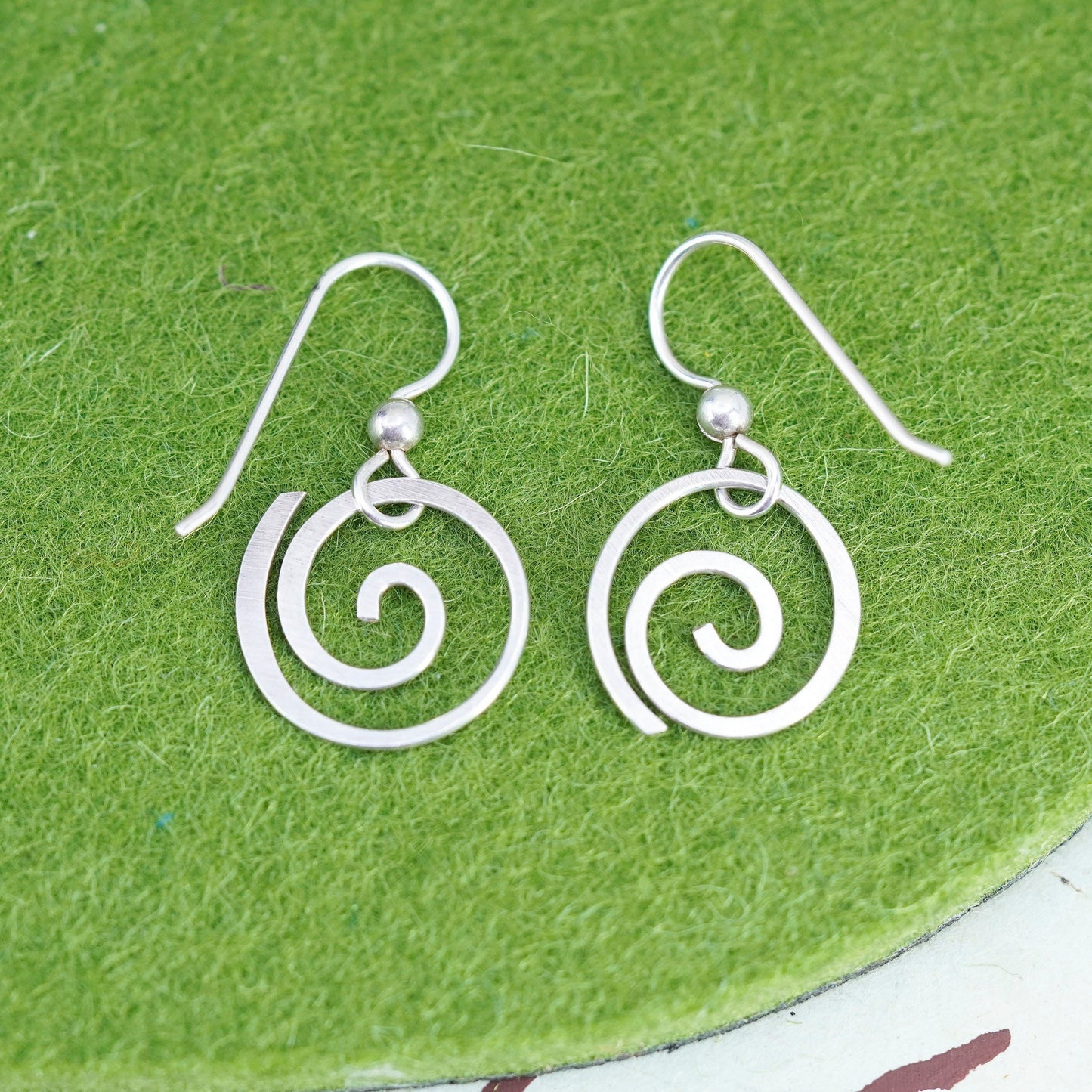 Vintage Sterling silver handmade earrings, 925 swirl drop