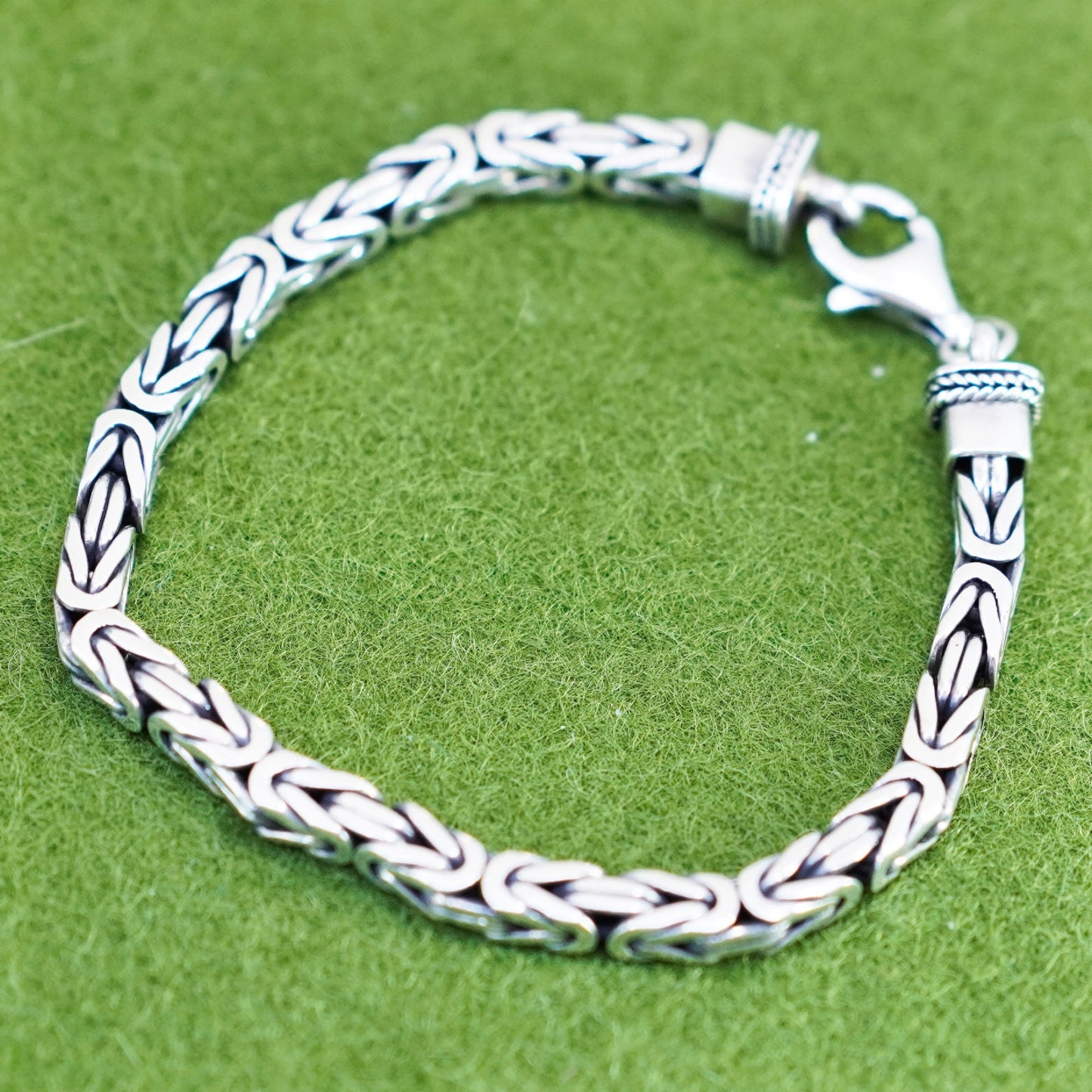 6.25”, Sterling silver handmade bracelet, square 925 Byzantine, birdcage chain
