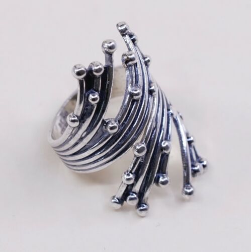 Size 5.5 Beau Oxidized Sterling 925 Silver Handmade Wrap Ring W/ Beads