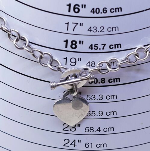 18” 8mm, Vtg 925 Sterling Silver Handmade Bold Circle chain Heart Charm necklace