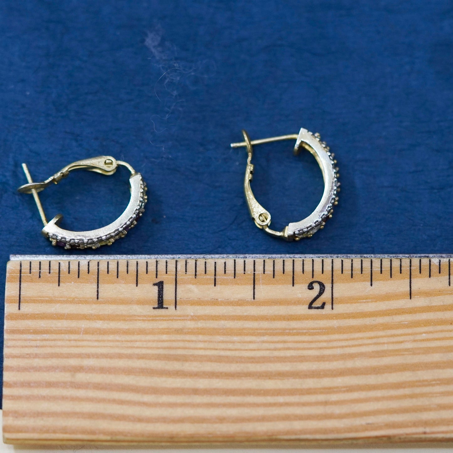 Vermeil gold Sterling silver earrings, 925 huggie studs ruby citrine peridot