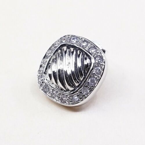 Vtg Fashionable Sterling Silver Handmade Earrings, 925 Studs W/ Cz Around