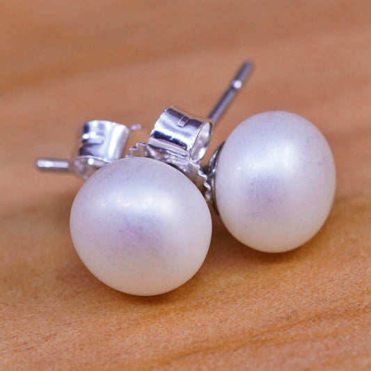 Vintage Sterling silver handmade earrings, 925 silver studs with pearl