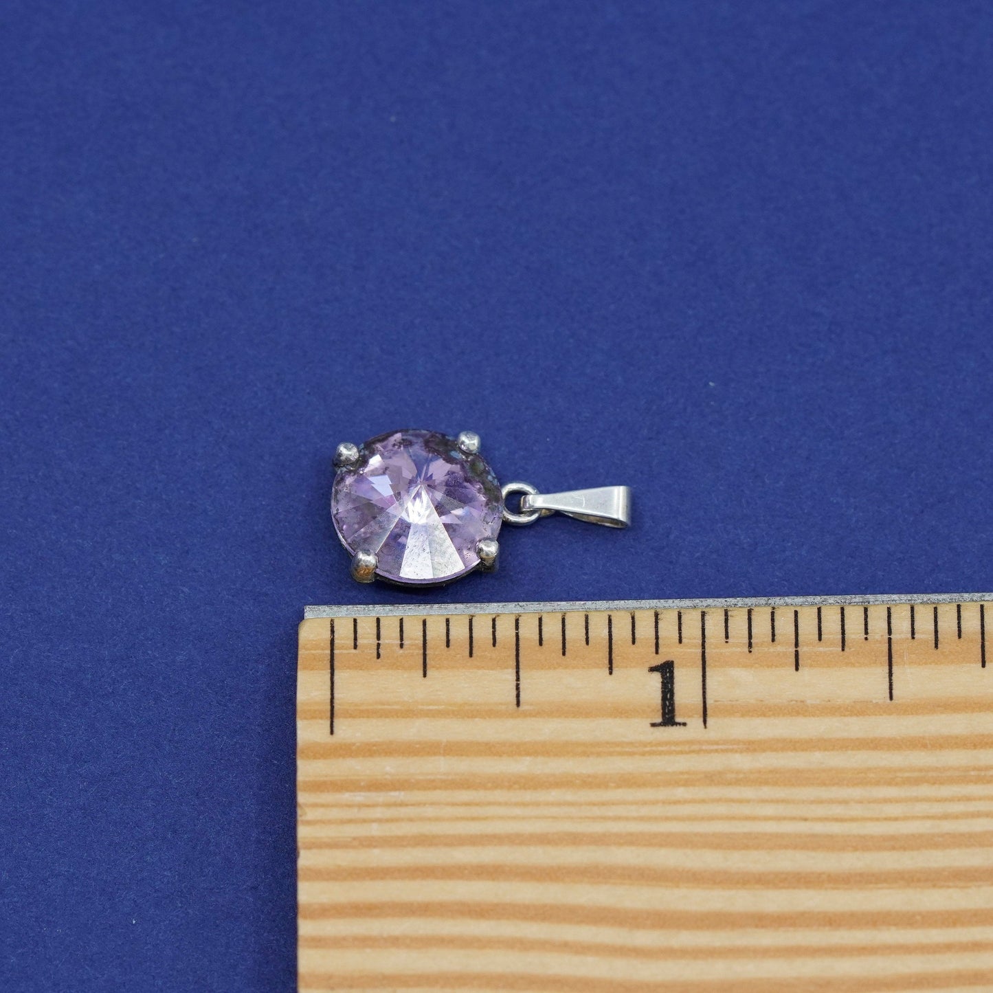 Vintage sterling 925 silver handmade pendant with amethyst