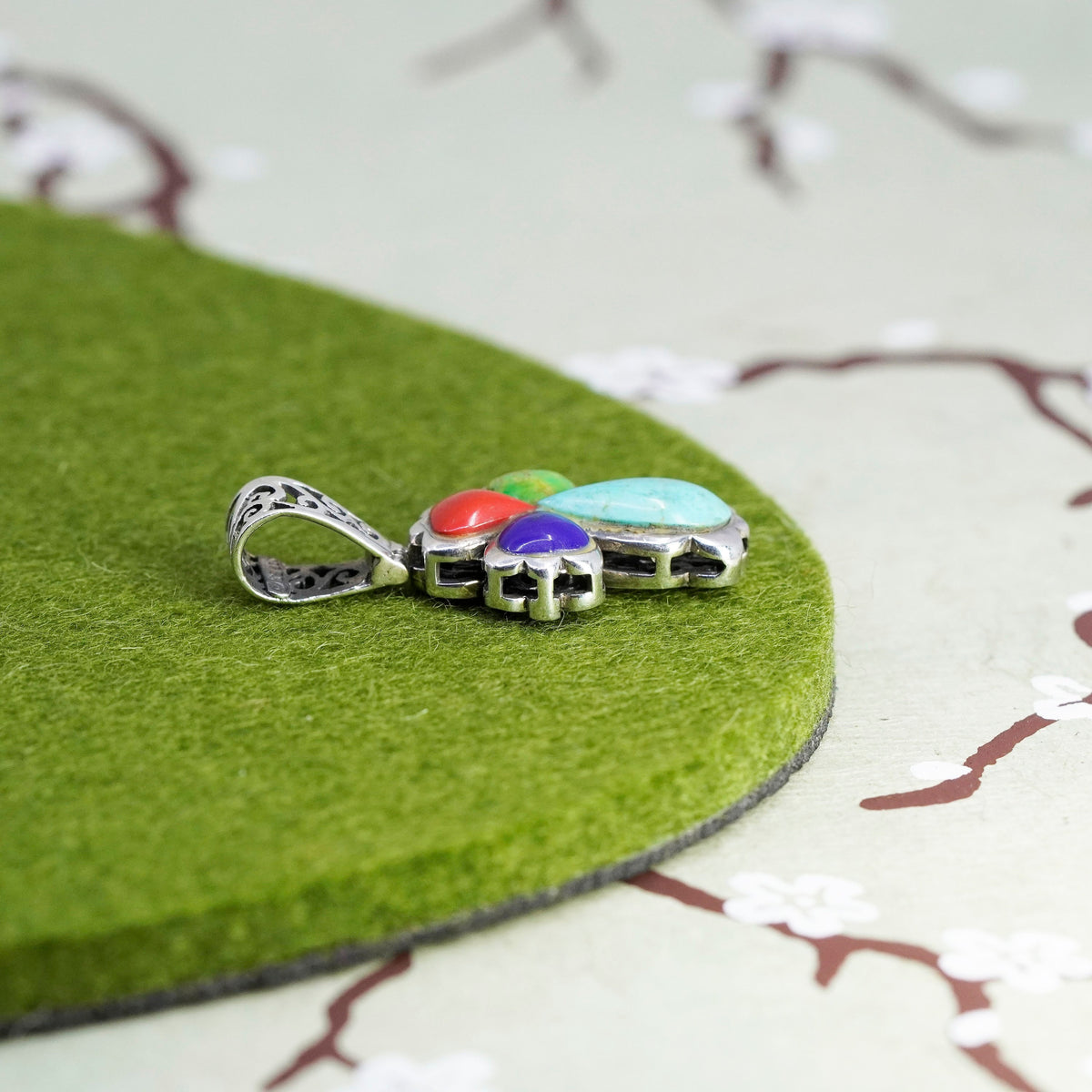 Southwestern sterling silver pendant, 925 cross turquoise lapis lazuli coral,