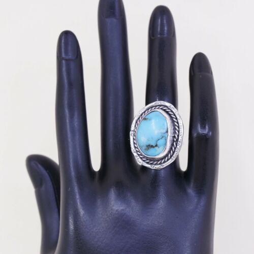 Sz 6 Vtg ELL Navajo Native American Sterling 925 Silver Morenci Turquoise Ring