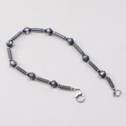 7”, 3mm, Vtg Sterling 925 Silver Handmade Ball Bead Bracelet, Stamped 925