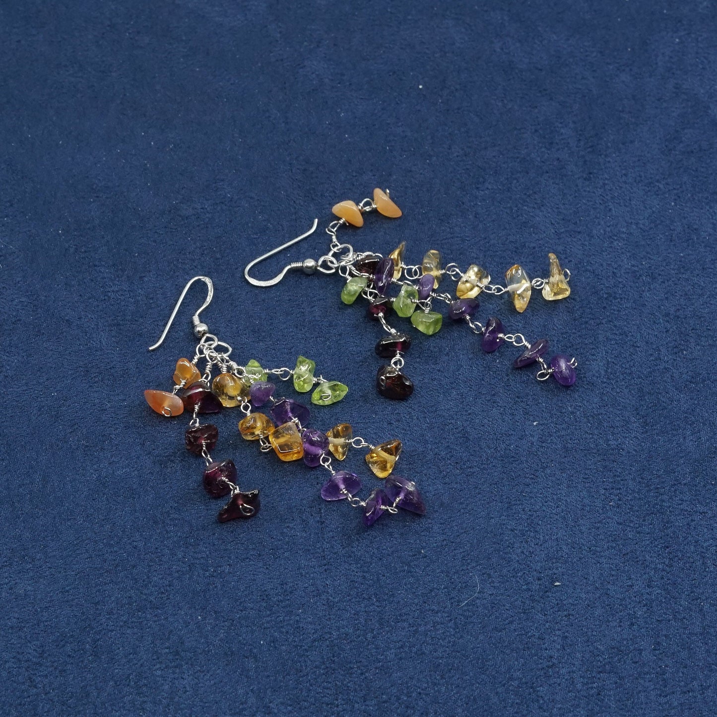 vtg Sterling silver handmade cluster earrings, 925 w/ amethyst peridot Citrine