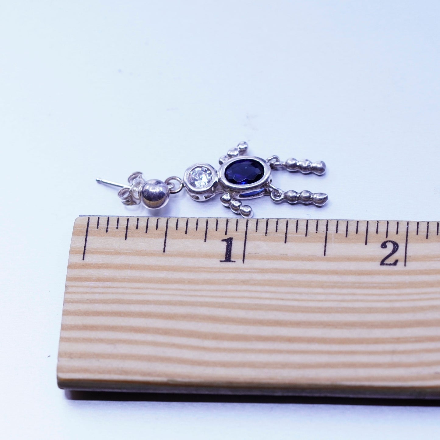 Vintage Sterling 925 silver handmade boy figures earrings with sapphire