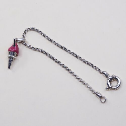 6.75”, Vintage Sterling Silver Bracelet, 925 Bold Circle chain W/ Ice Cream