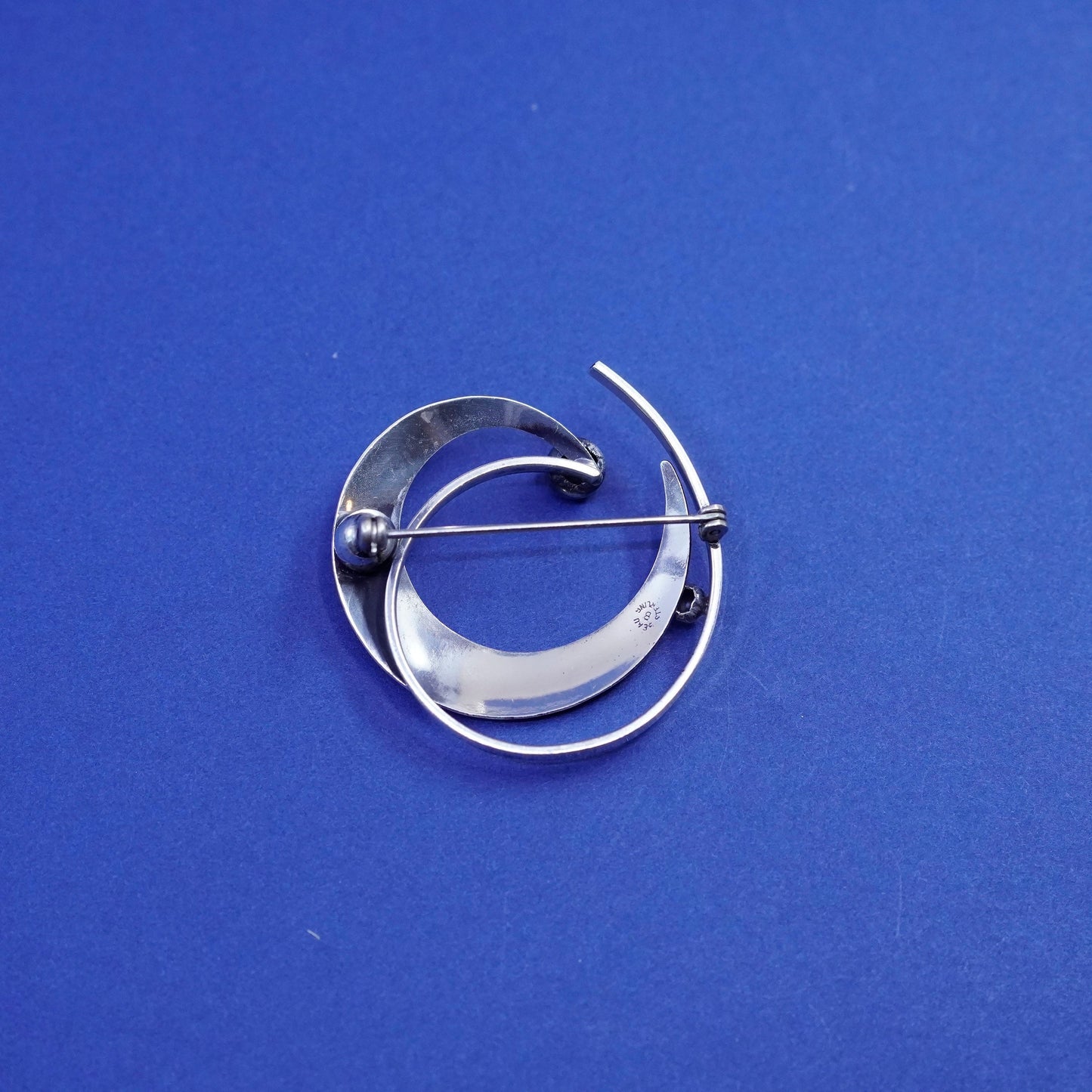 Vintage Beau Sterling silver handmade brooch, modern double 925 circle pin