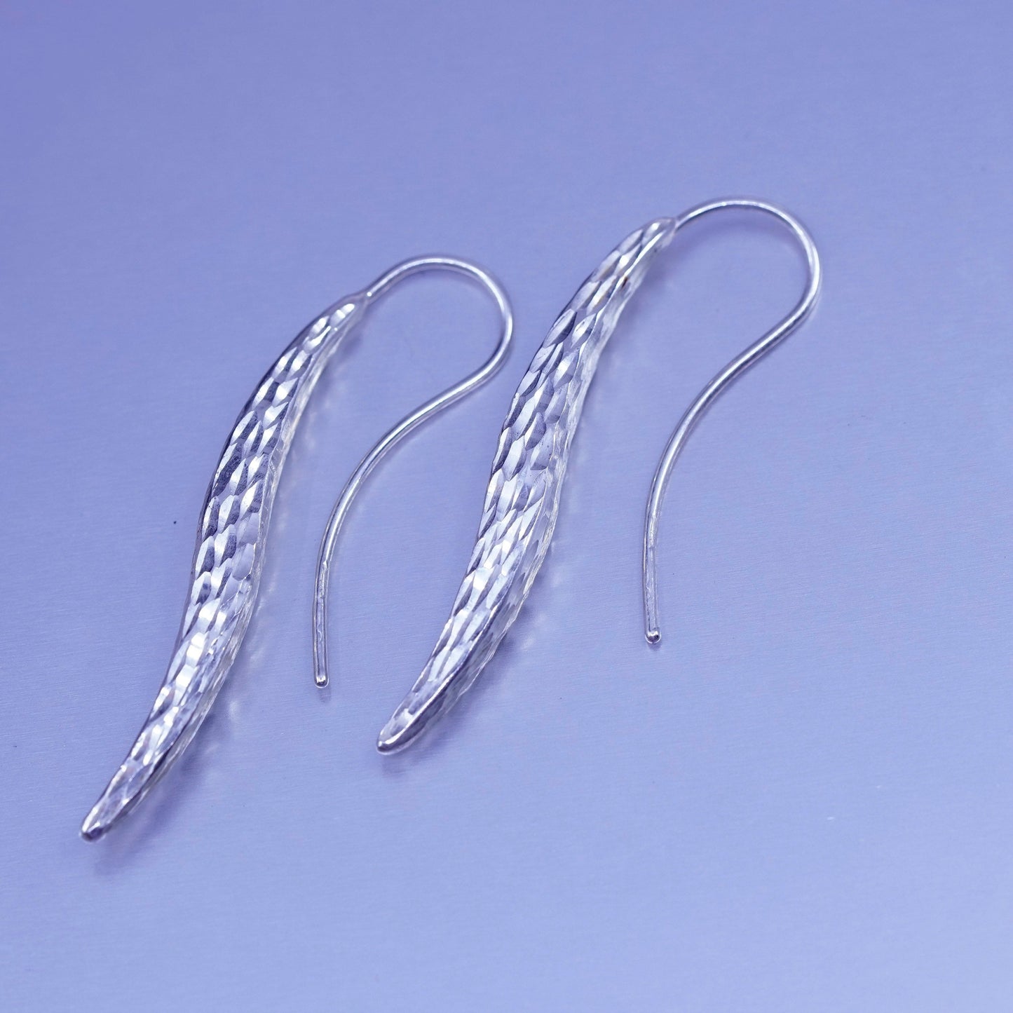 1.75”, Vintage Sterling 925 silver handmade textured wavy earrings