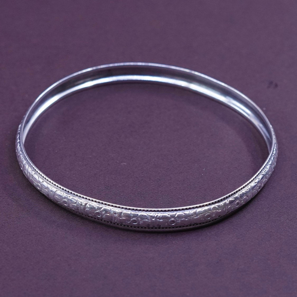 7.75", vtg Sterling silver handmade bracelet, Southwestern 925 bangle w/ floral