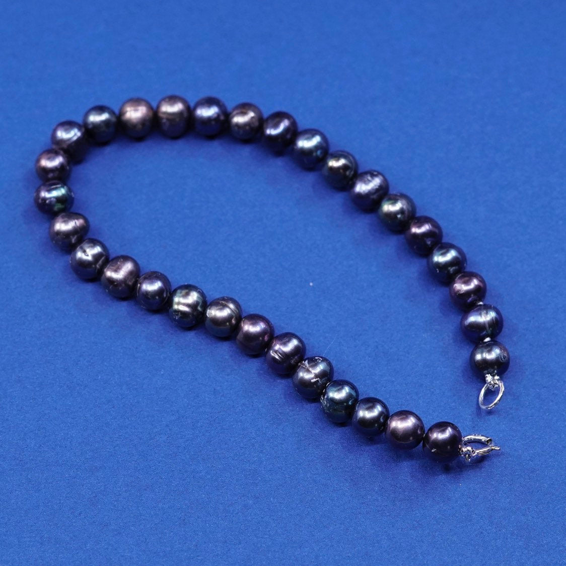 7", Sterling silver handmade bracelet, 925 clasp w/ black pearl beads