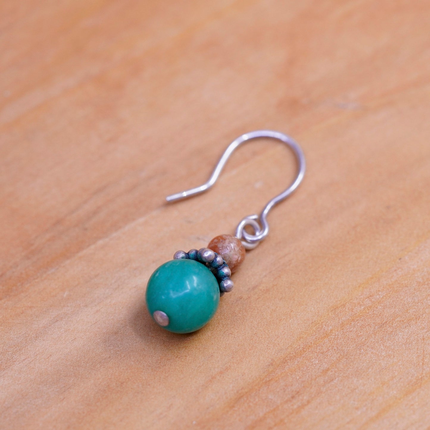 Vintage Sterling silver handmade earrings, 925 hooks with jade beads