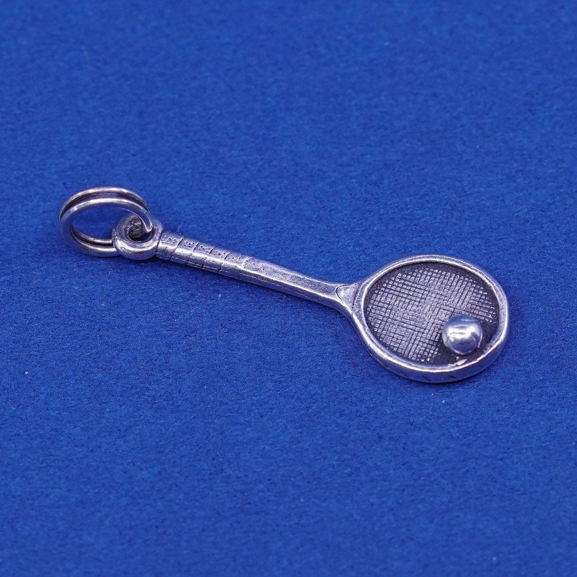 vtg Sterling silver handmade pendant, 925 tennis racket and ball