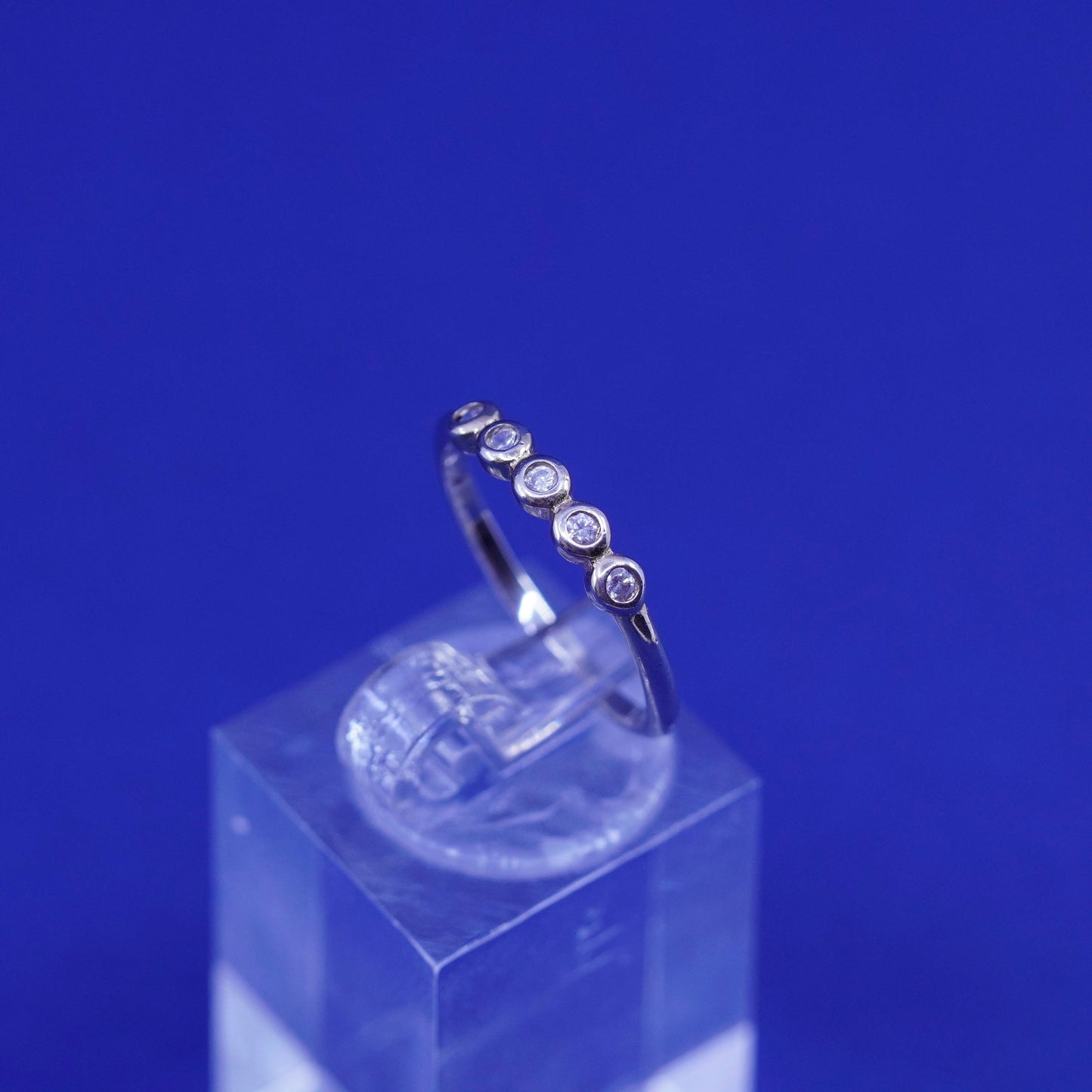 Size 6, vtg Sterling 925 silver handmade ring, 925 stackable wedding band Cz
