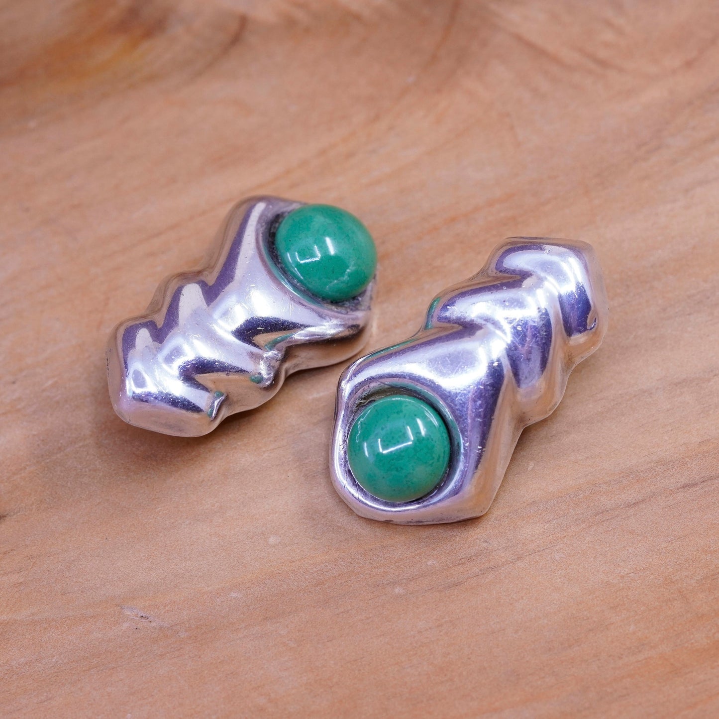 Vintage Mexico Sterling silver handmade earrings, 925 turquoise clip on