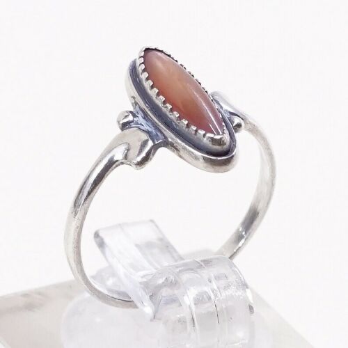 Sz 4.5, Vintage Handmade Sterling Silver Ring W/ Orange Tiger Eye, Silver Tested