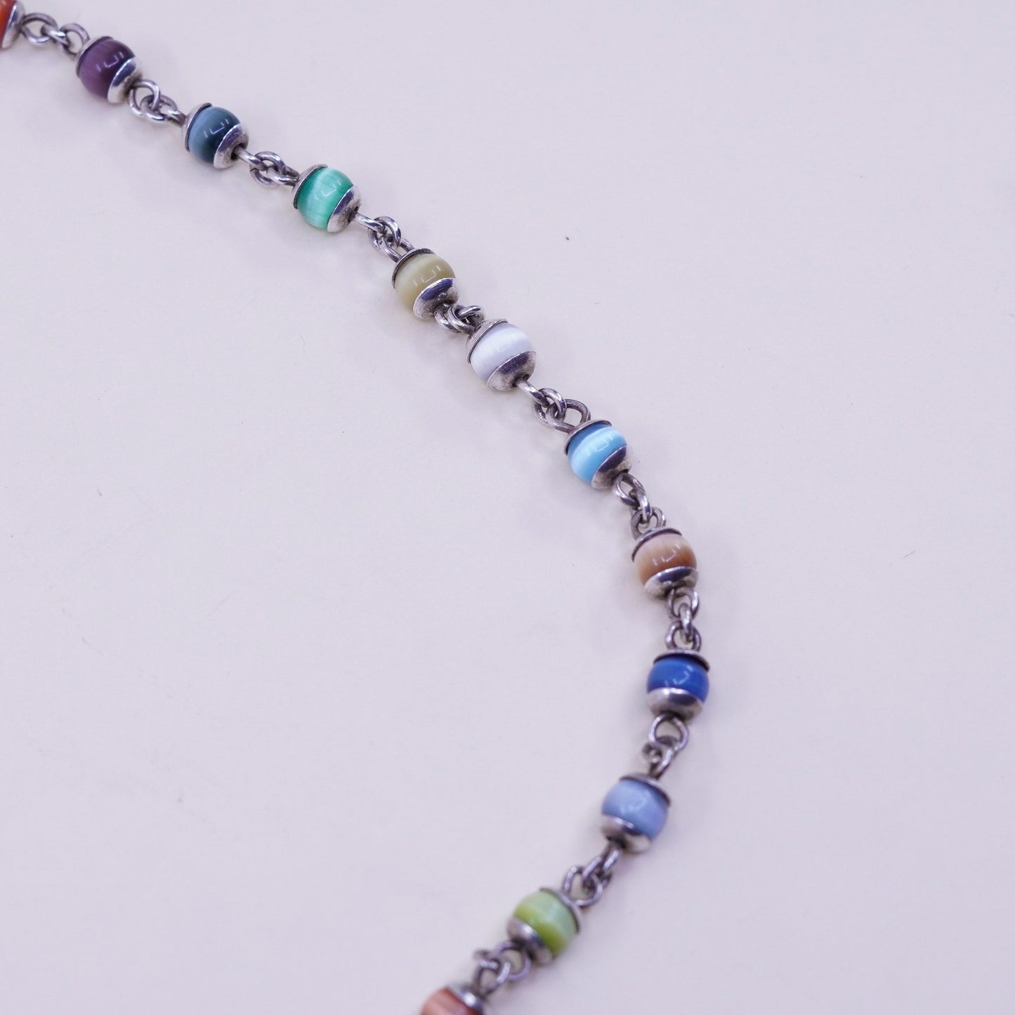 16”, sterling silver handmade necklace, colorful tiger eye beads heart charm