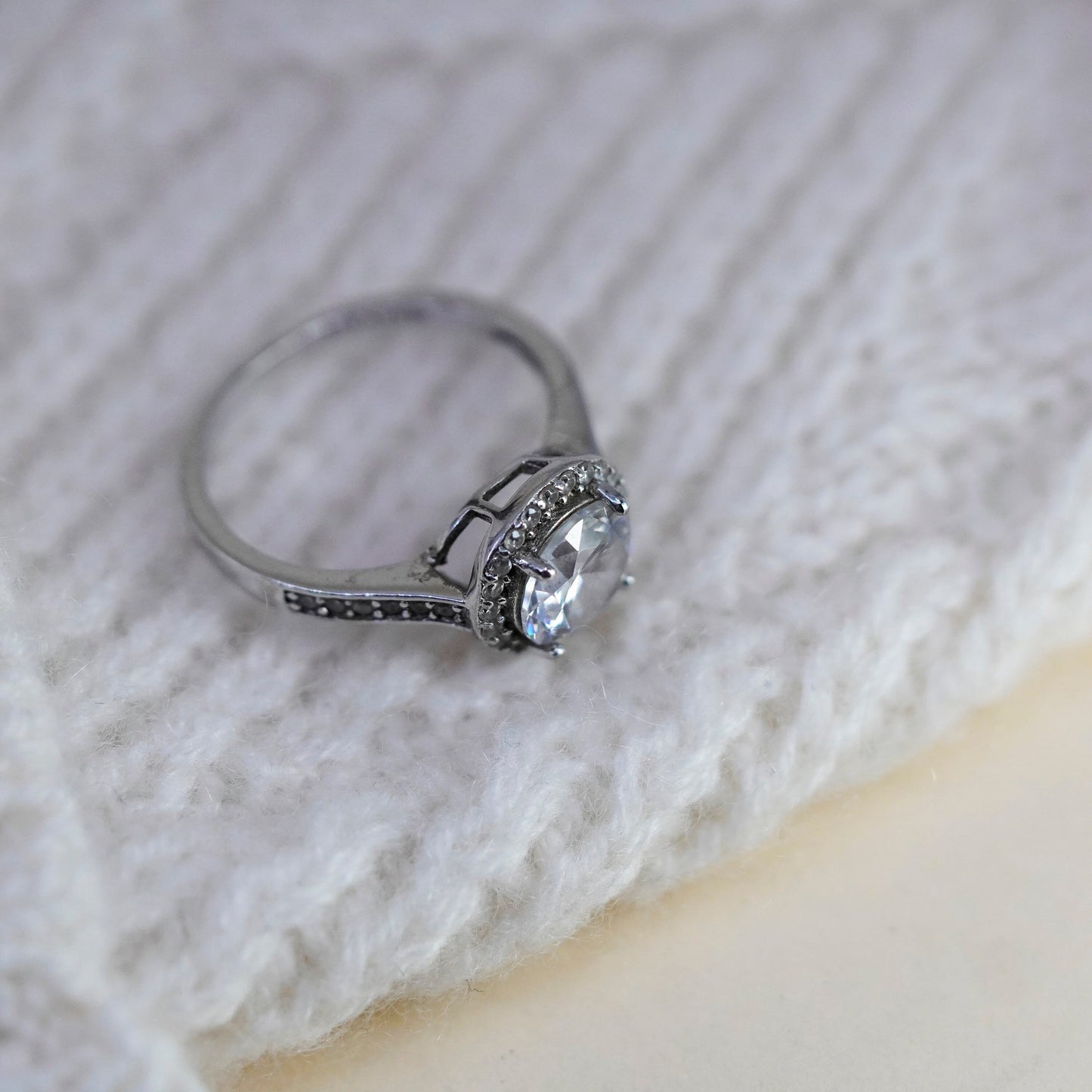 Size 7, vintage jewelry, sterling 925 silver cluster crystal engagement ring