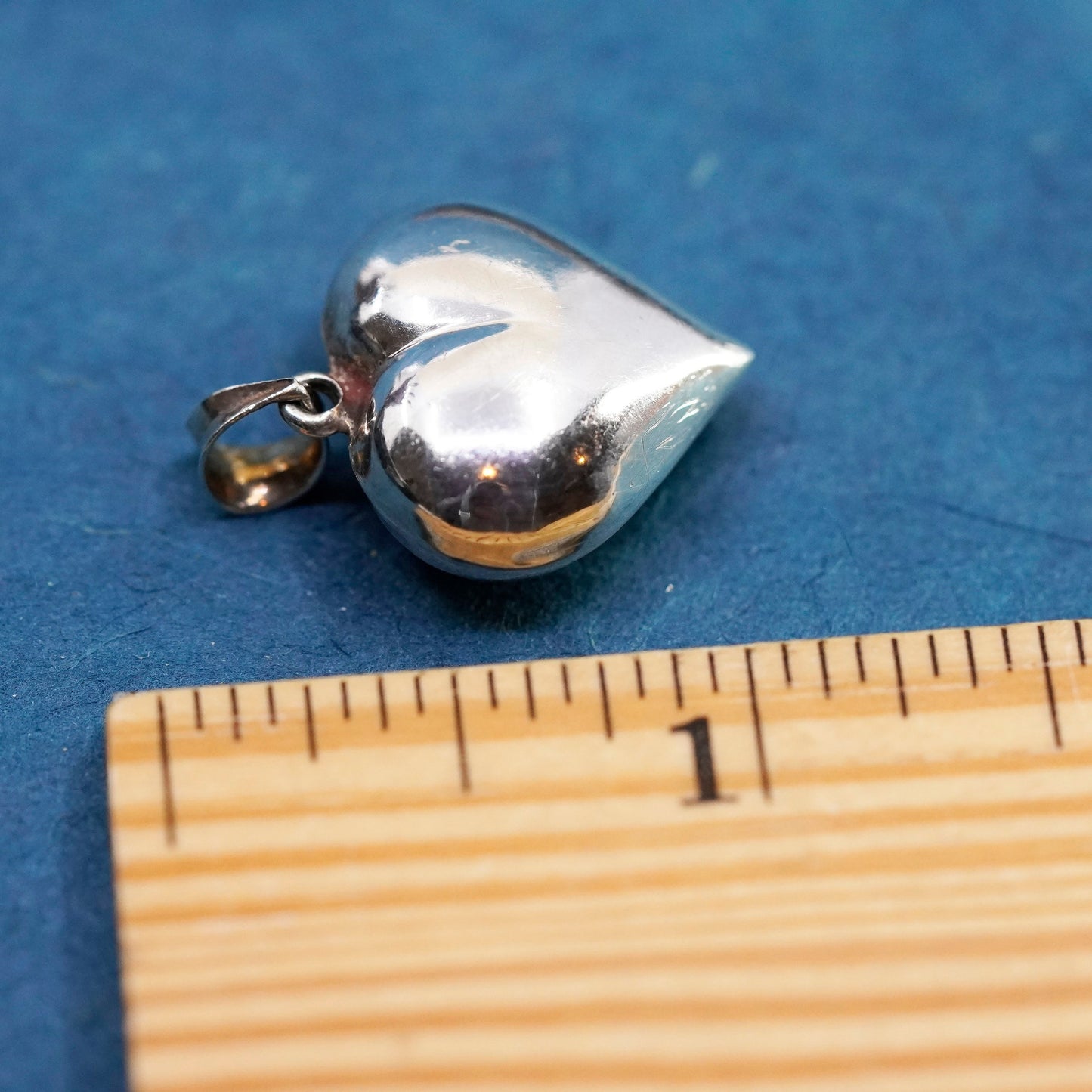 Vintage Sterling silver handmade pendant, puffy 925 heart