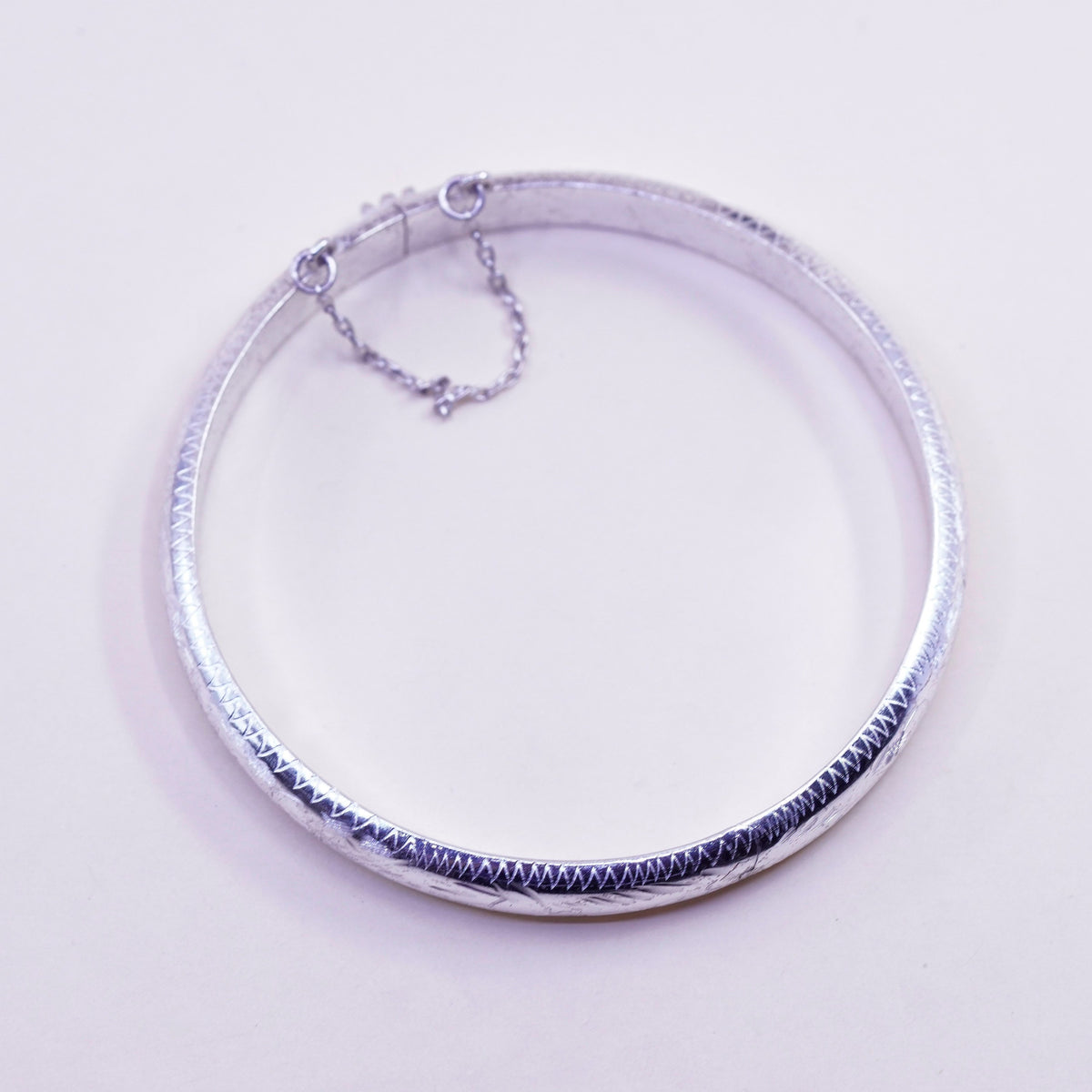 7.25”, Vintage sterling silver handmade bracelet, textured 925 hinged bangle