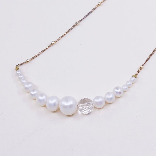 16", Vermeil gold Sterling 925 silver handmade circle necklace, 925 w/ pearl