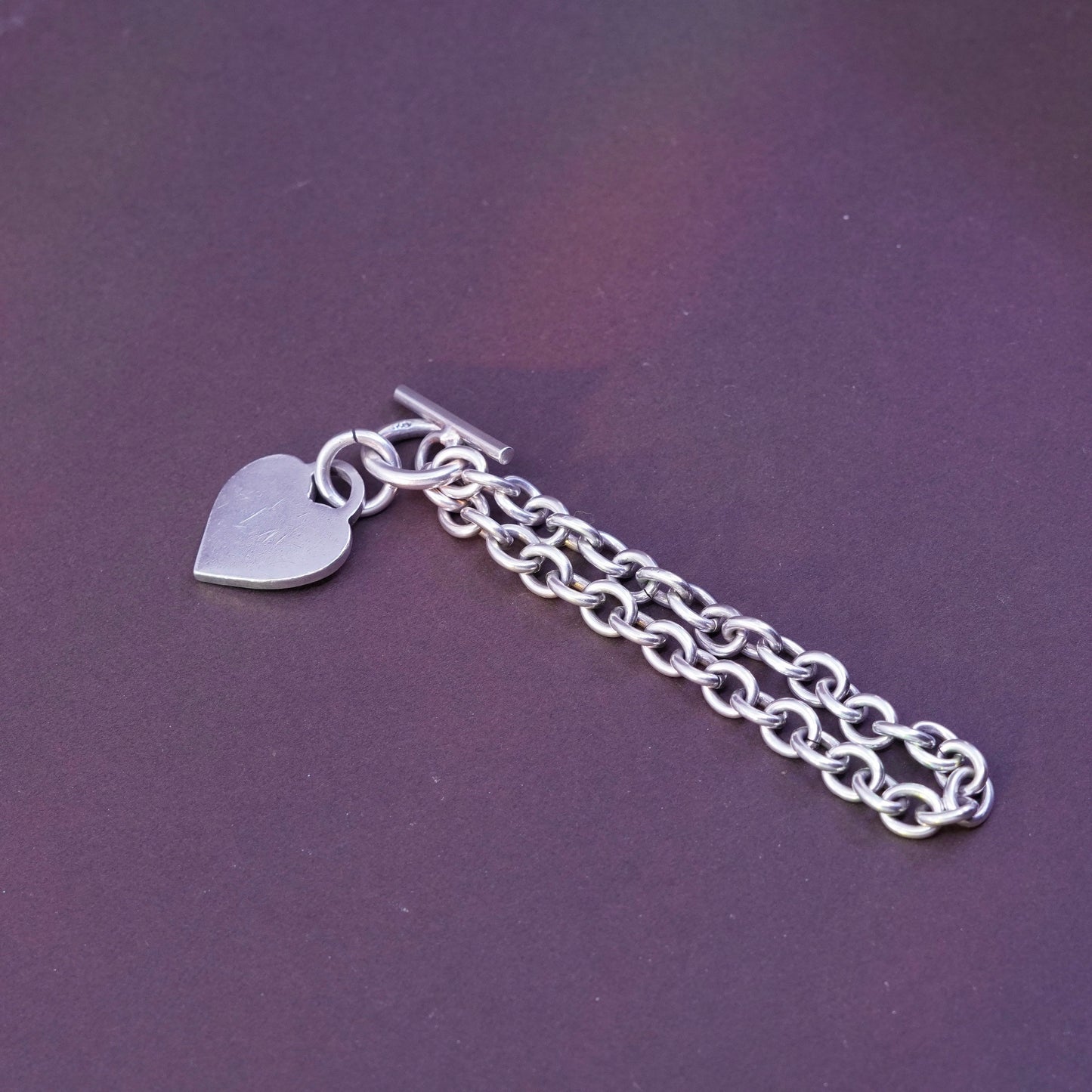 6.75”, Sterling silver handmade charm bracelet, 925 circle chain heart charm