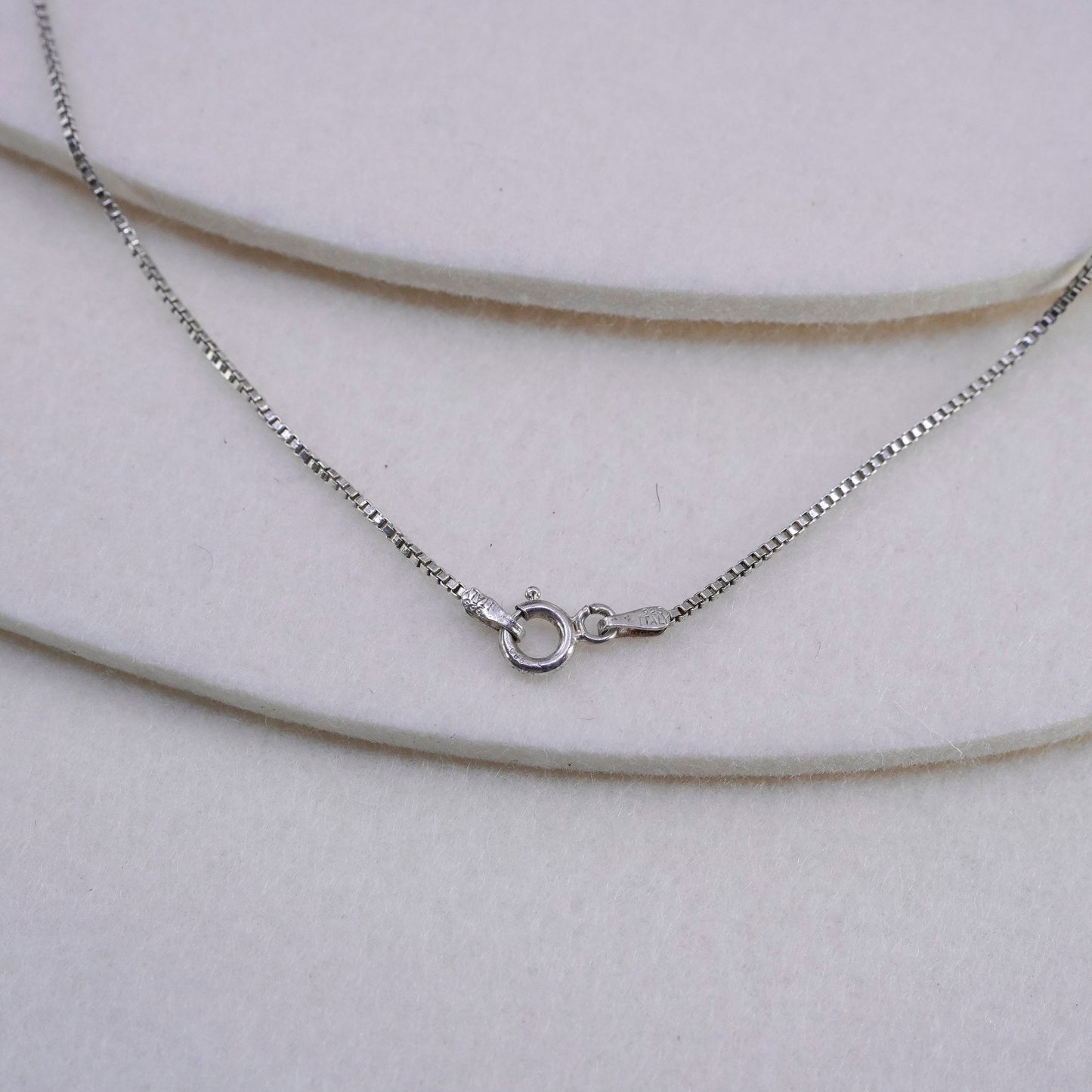 18”, Sterling 925 silver handmade box necklace w/ floating name “Julia” pendant