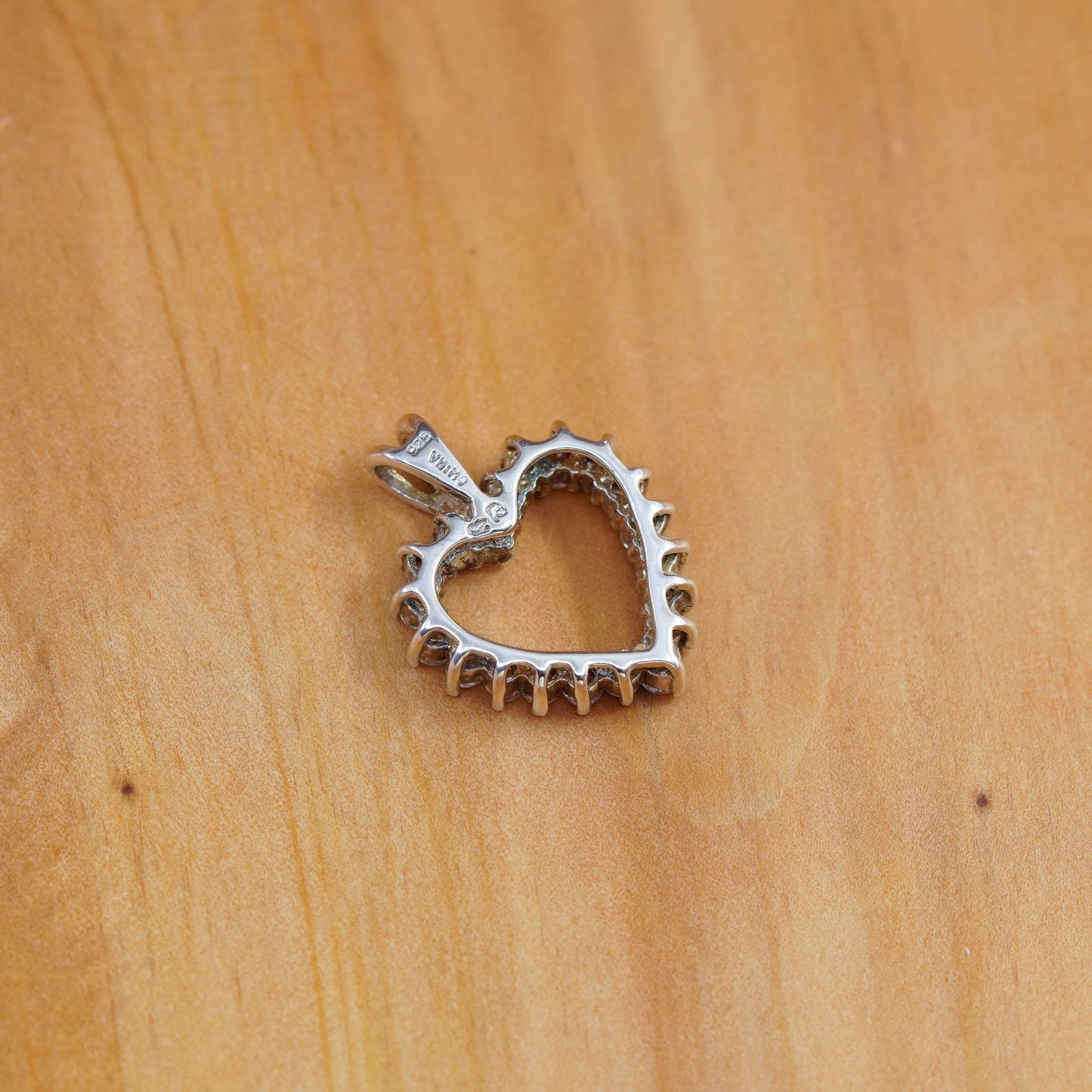 Vintage Sterling 925 silver handmade heart pendant with cz