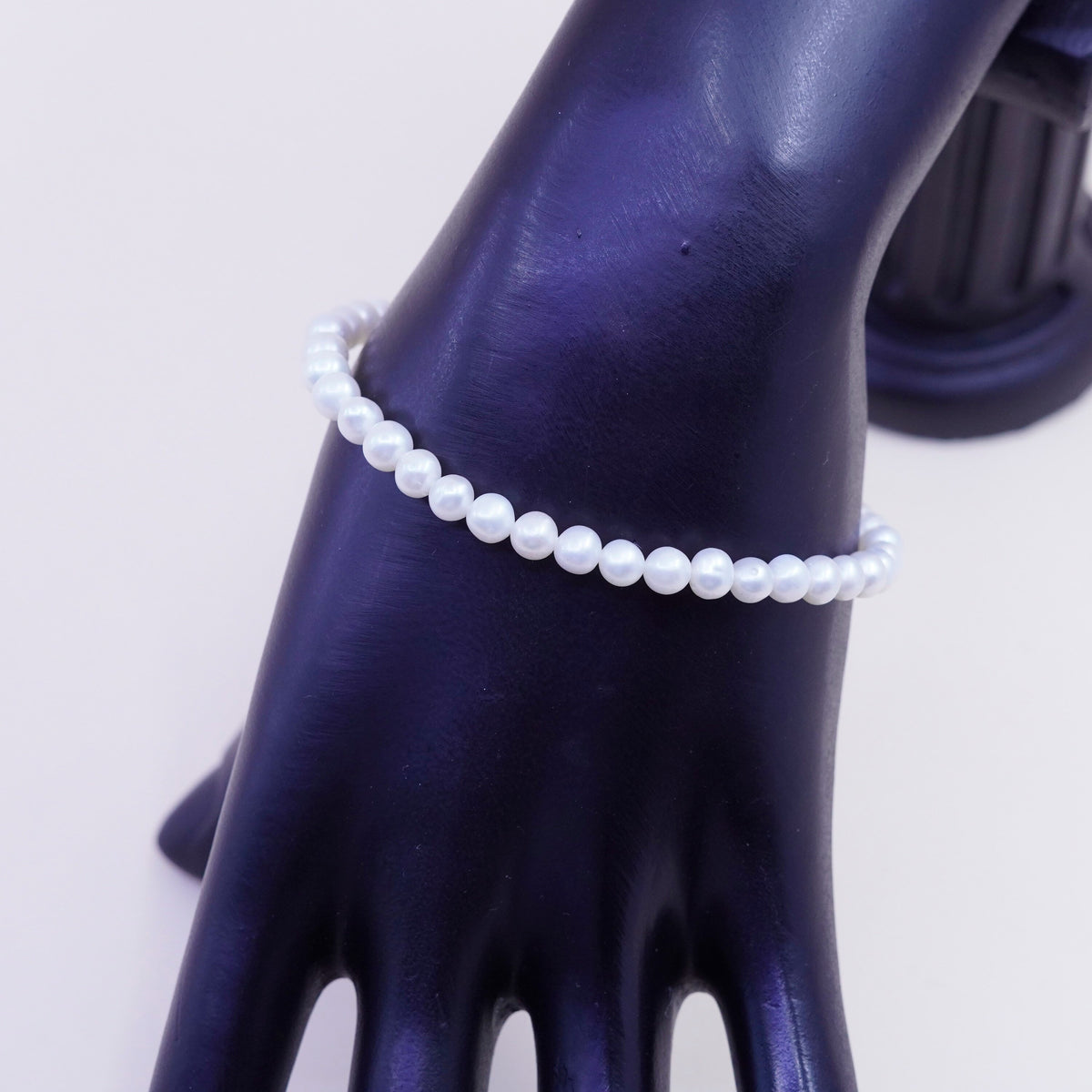7” 5mm, Vintage handmade bracelet, freshwater pearl with 925 silver clasp