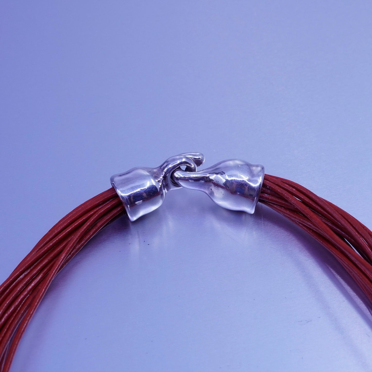 16”, Sterling Silver Multi Strand red Leather Necklace Slide 925 Pendant