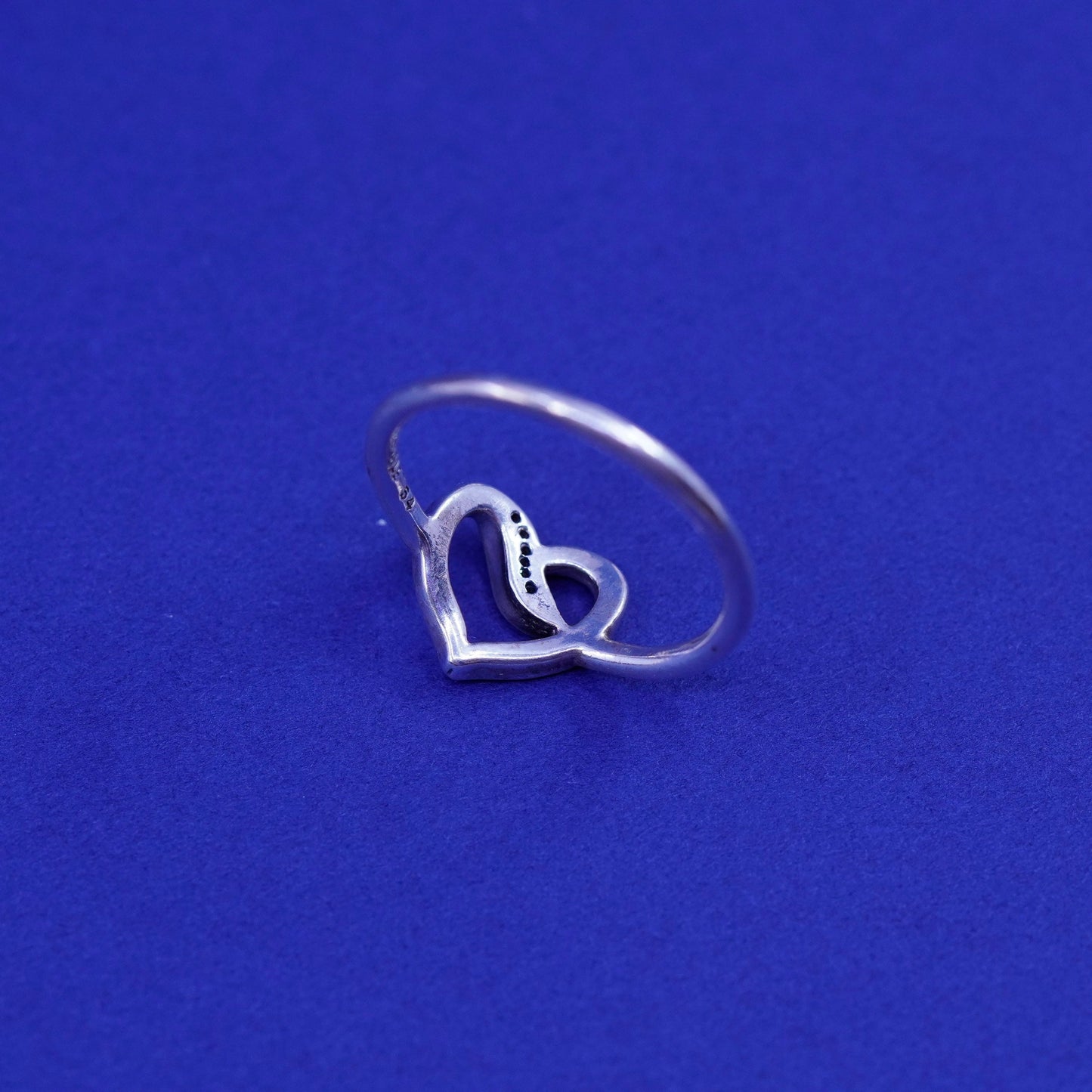 Size 7, vintage ALE Sterling 925 silver handmade heart ring with cz