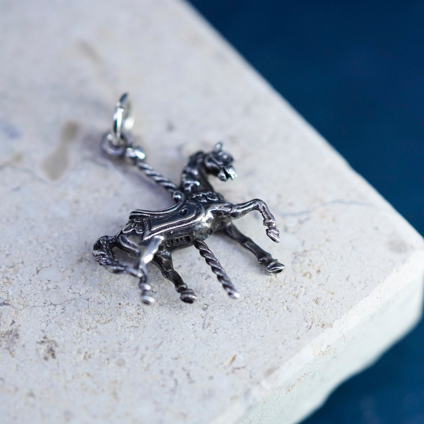 Vintage sterling silver handmade pendant, 925 horse carousel charm