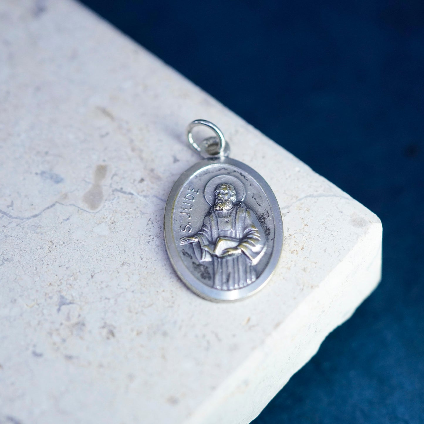Vintage sterling 925 silver tag pendant, Saint Jude charm