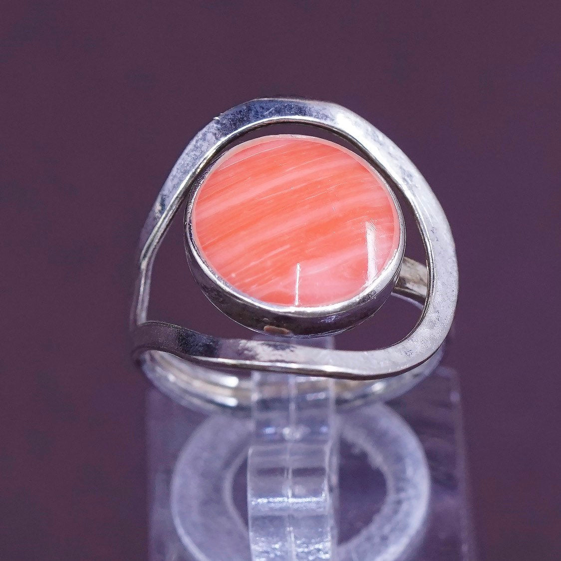 sz 4, VTG Sterling silver handmade ring, 925 with orange agate inlay