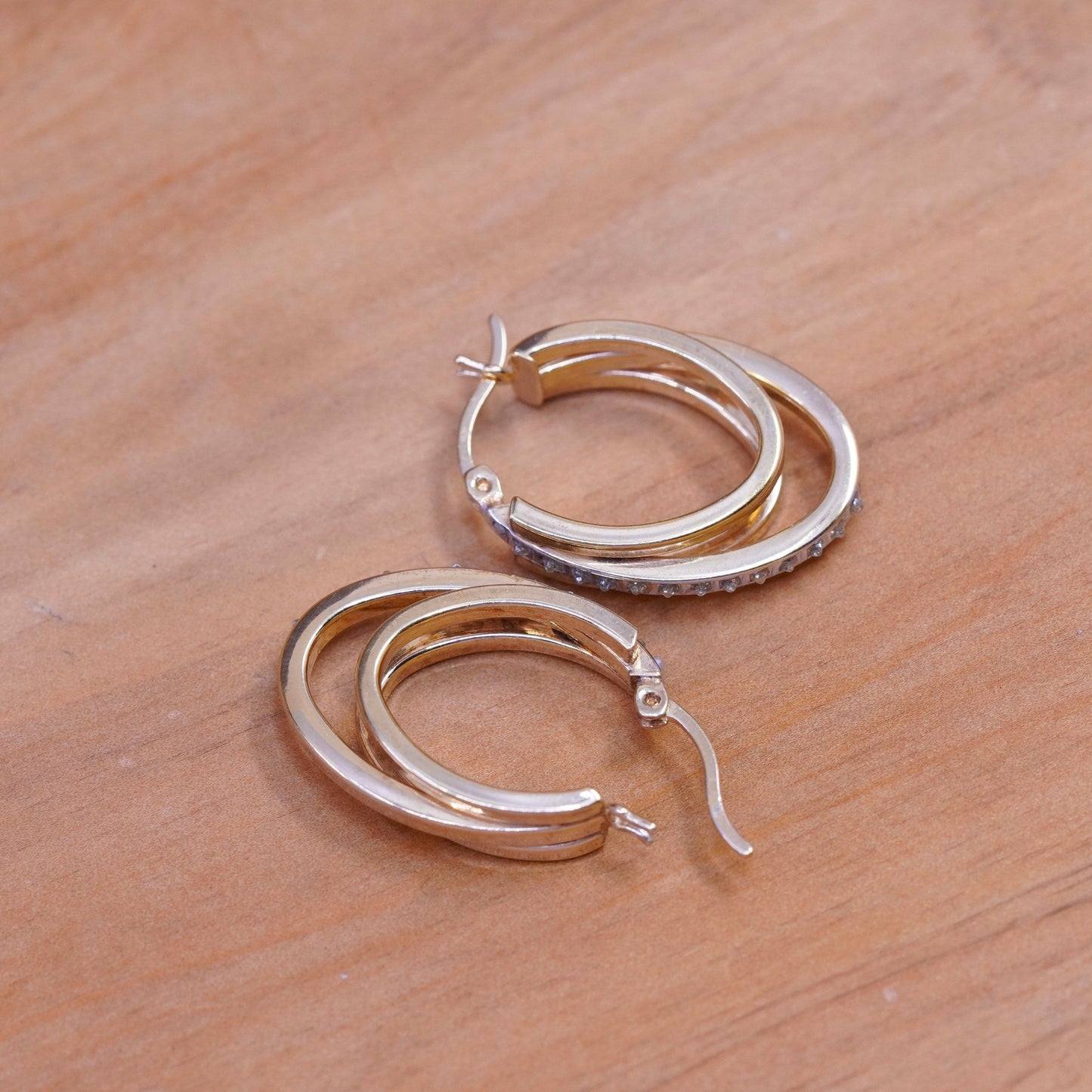1”, vermeil gold over Sterling silver earrings, multi 925 double hoops