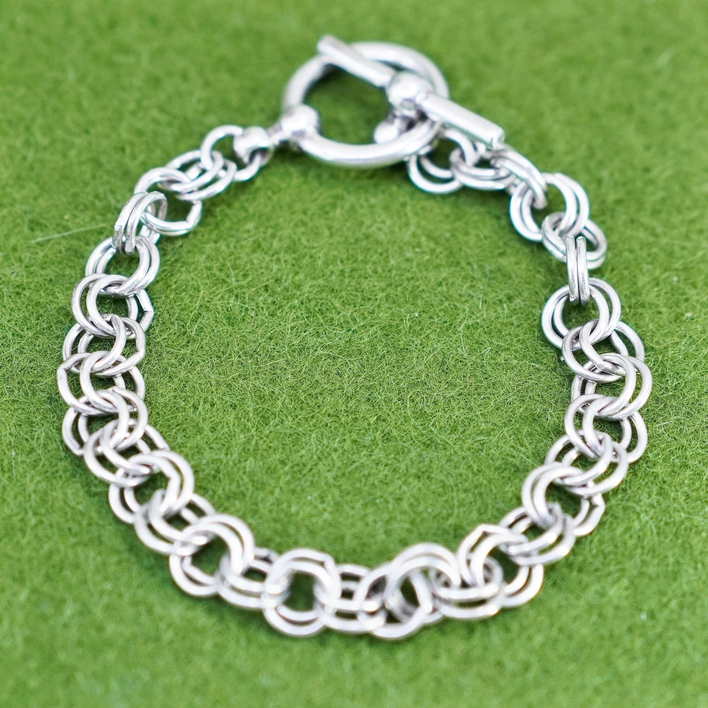 6.5”, Vintage Italy sterling silver handmade bracelet, 925 double circle chain
