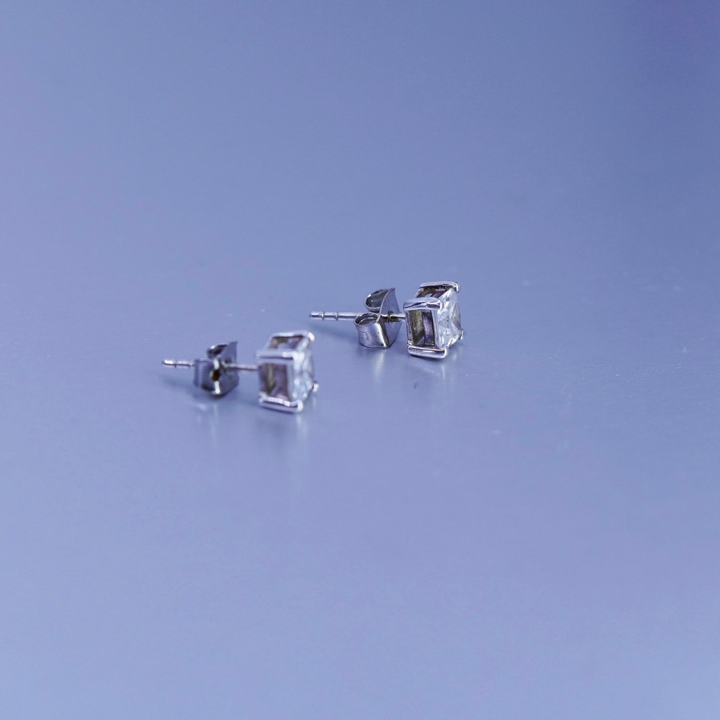 5mm, Vintage Sterling 925 silver handmade earrings, square cz studs