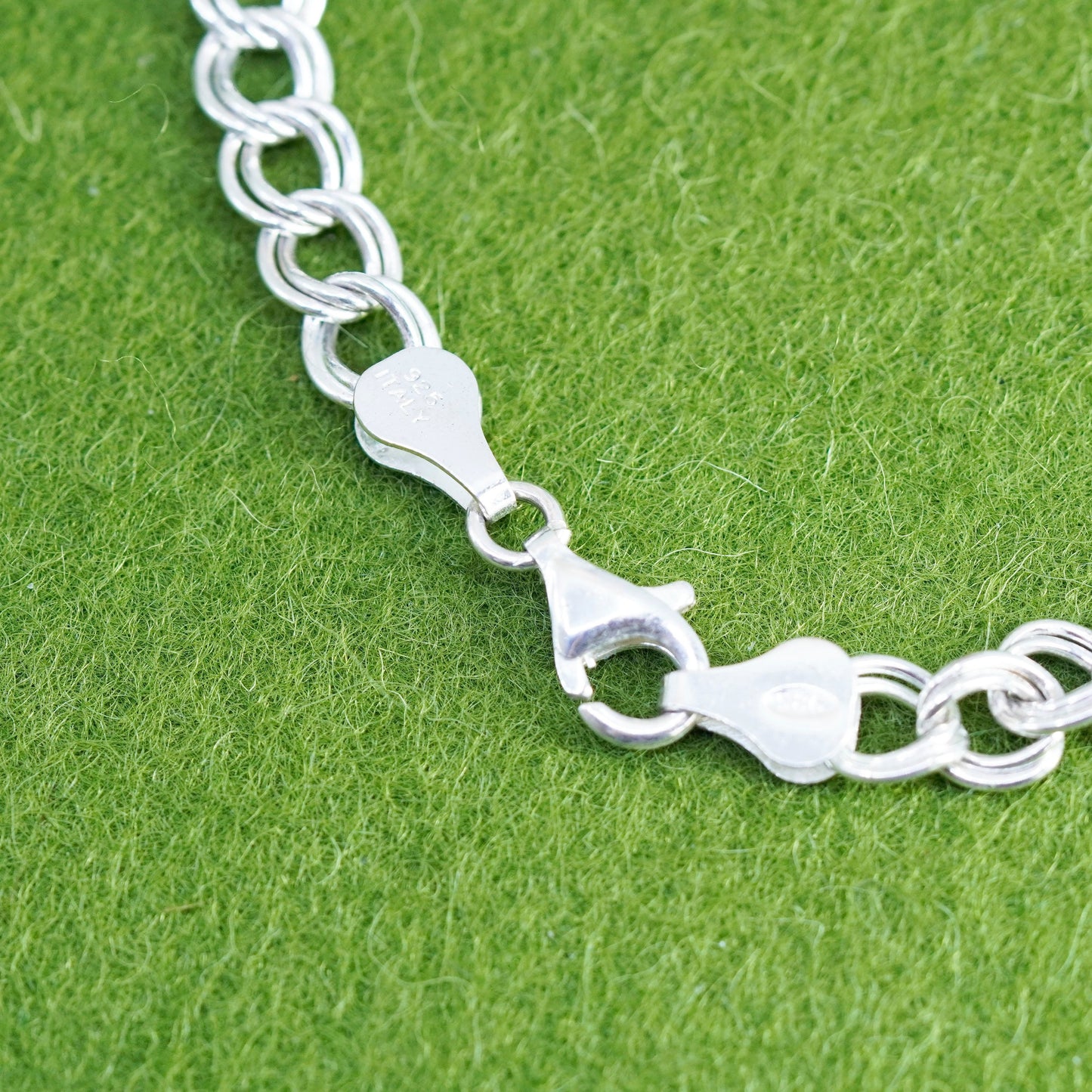 7”, VTG sterling silver double curb bracelet, 925 chain enamel Palm tree charm