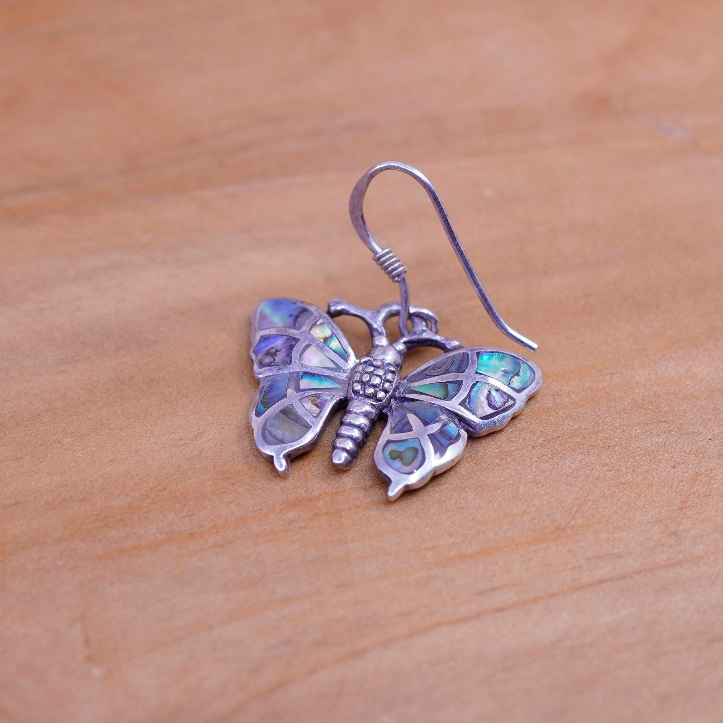 Vintage Sterling 925 silver handmade earrings with butterfly abalone