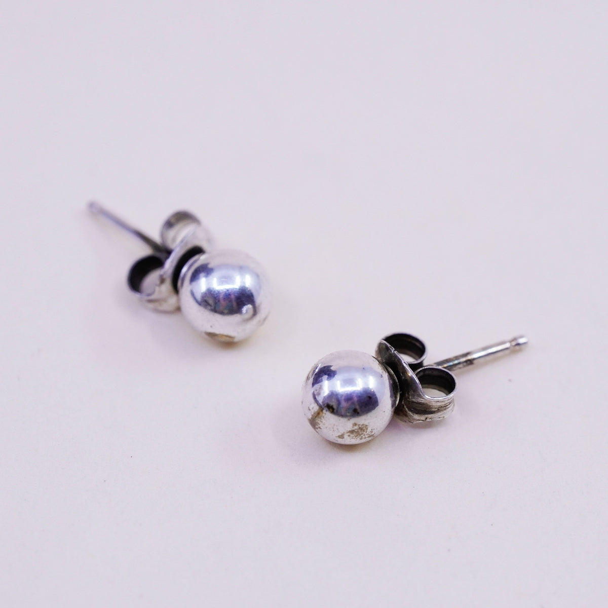 5mm, Vintage sterling silver sphere studs, handmade 925 earrings with star